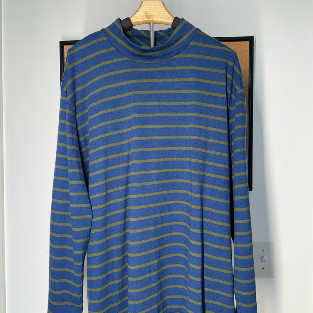 NEW W/O Tag BONOBOS MEN’S Blue & Green L/S Shirt Size L Mock Neck Style